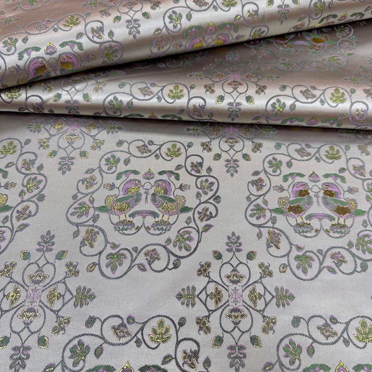 Silk Brocade Fabric: Mandarin Duck Foil Damask (45"W)