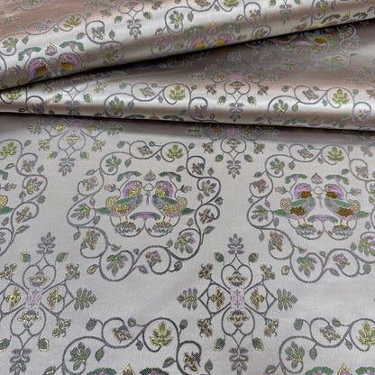 Silk Brocade Fabric: Mandarin Duck Foil Damask (45"W)