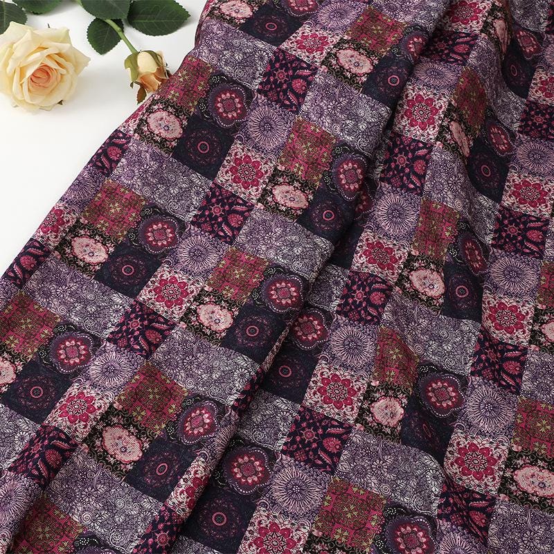 Tea Silk Satin Fabric: 59"W Patch Pattern Digital Print