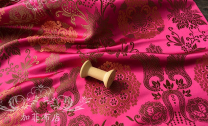 Floral Brocade Fabric: Chinese Fu Shou Style, 35" Wide, Costume Sewing