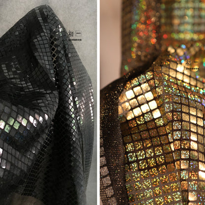 Gold Geometric Sequined Mesh Fabric, Wedding Designer Fabric, 37.5" Wide