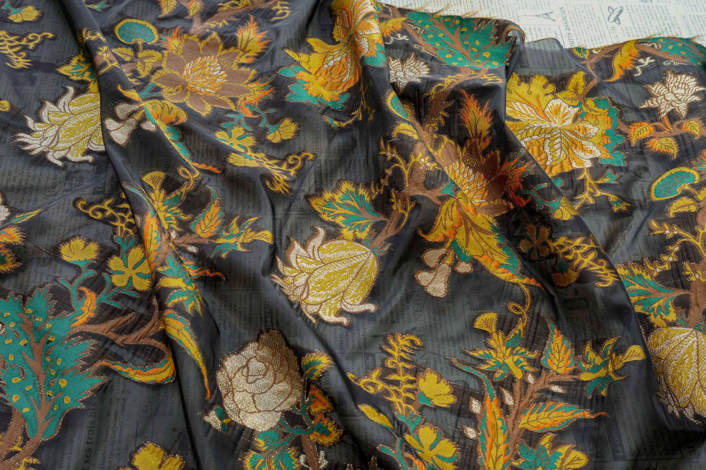 Yellow 3D Jacquard Organza Fabric: Embossed Dress Costume Sewing, 55"W