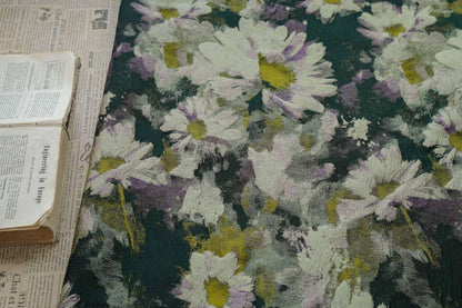 Jacquard Daisy Fabric: Retro Style Oil Painting, 57" Wide, By The Meter