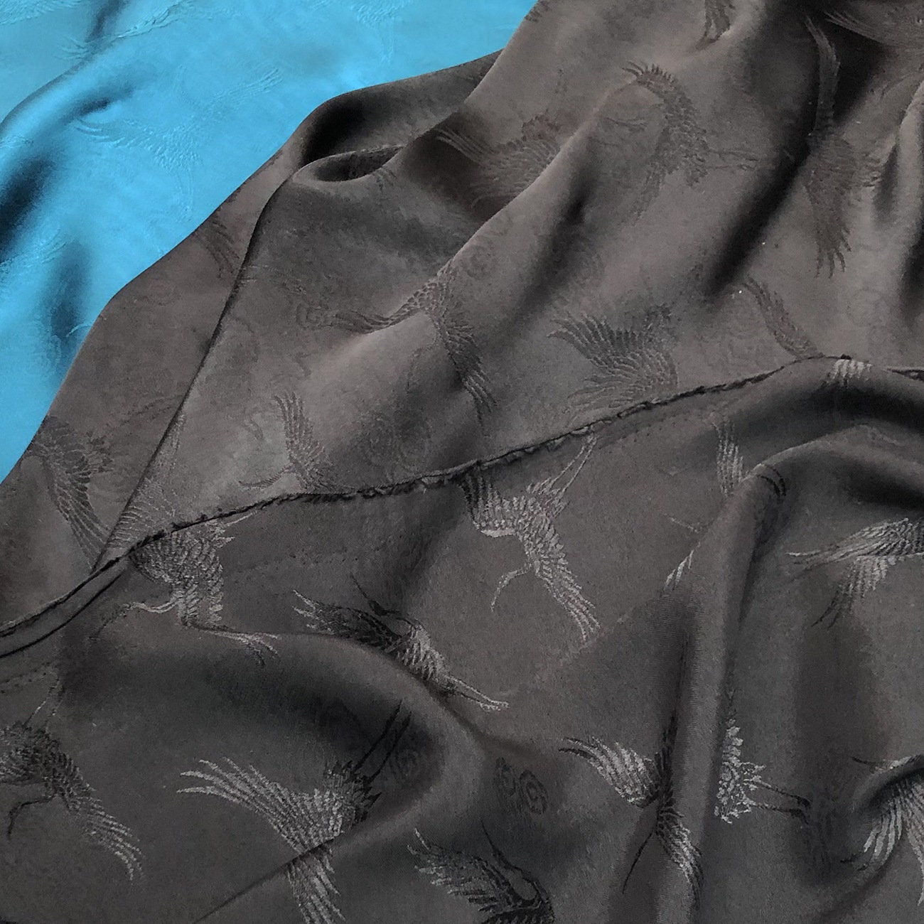 Crane Jacquard Satin Fabric: 59" Wide Antique Chinese Cosplay Sewing Fabric
