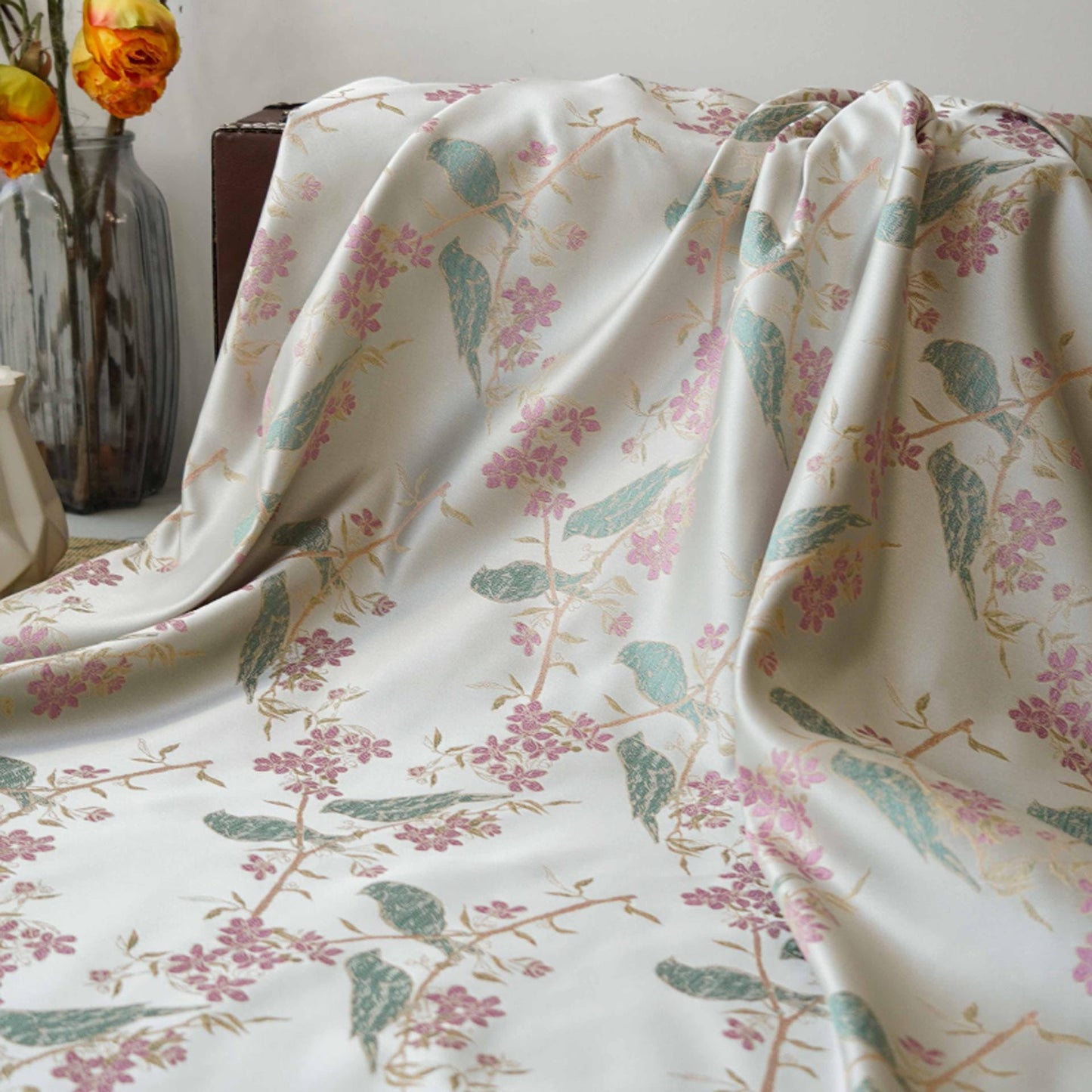Mandarin Duck Jacquard Fabric: Chinese Style Upholstery, Costume, Drapery (59"W By 1 Meter)