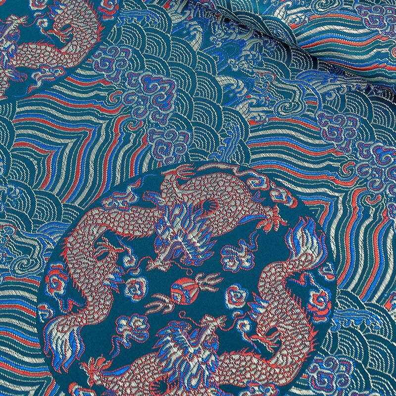 Tissu brocart Dragon turquoise : Jacquard de rayonne Sea Wave (29,5"/75 cm)
