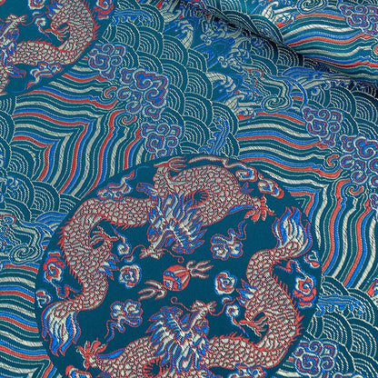 Tissu brocart Dragon turquoise : Jacquard de rayonne Sea Wave (29,5"/75 cm)