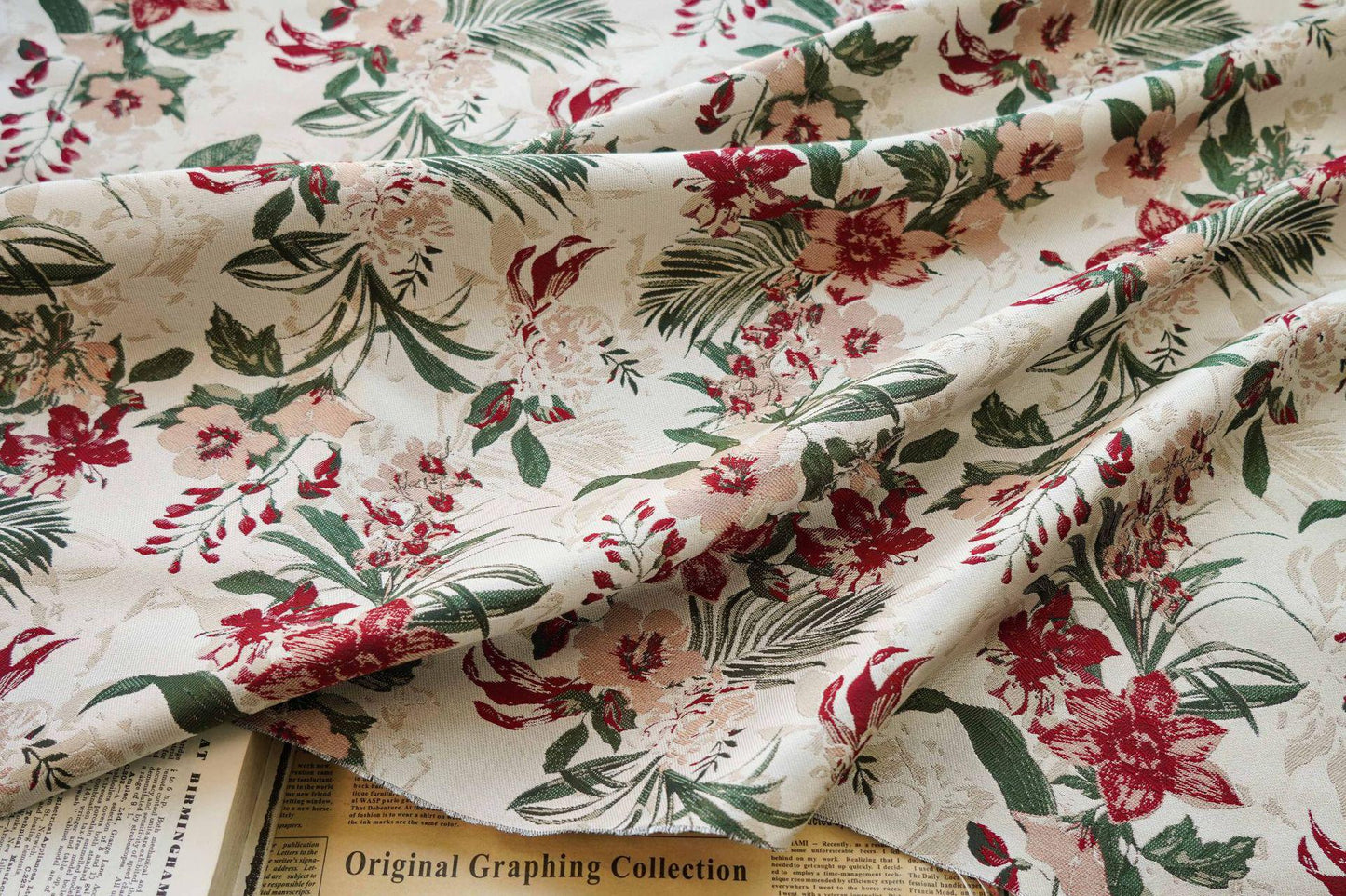 Floral Jacquard Woven Fabric: Embossed Oil Painting Style, 58"W