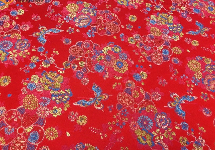 Tissu brocart papillon : Jacquard damas de soie rose (59 pouces de large)