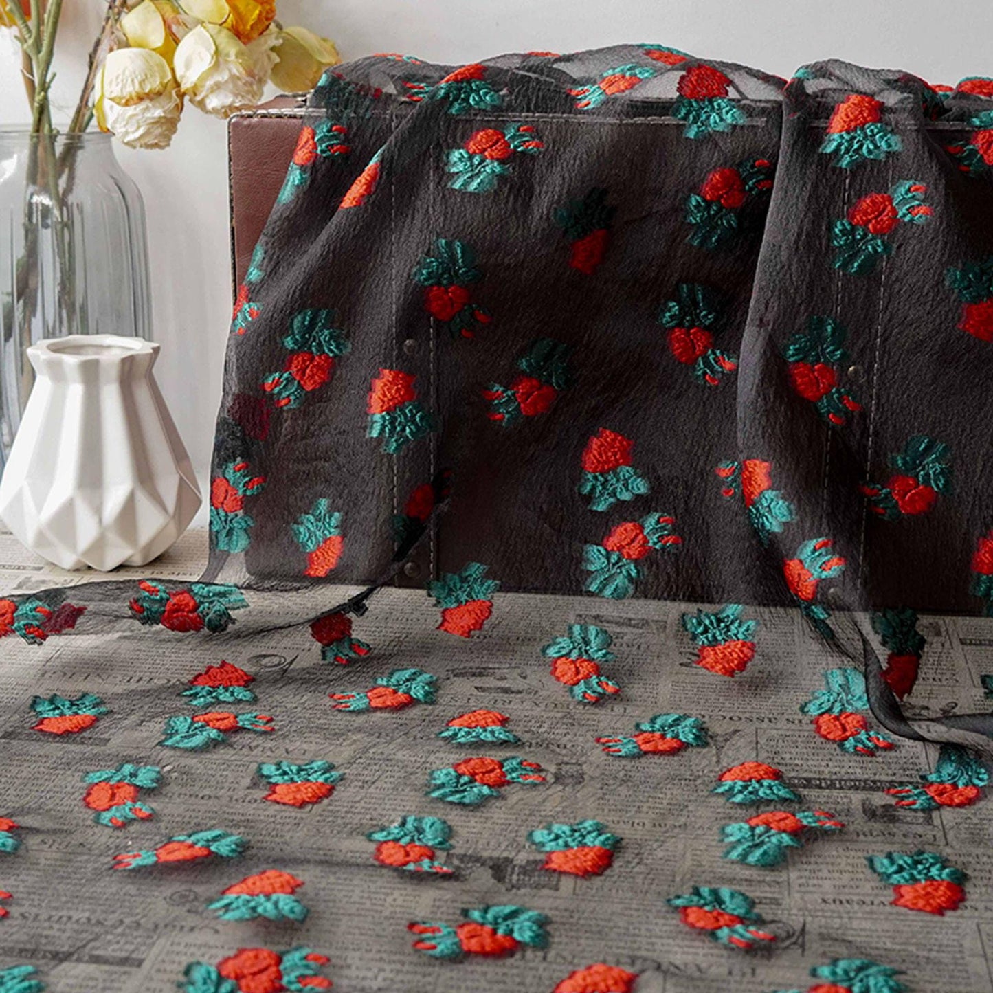 Embossed Organza Jacquard Fabric: 3D Texture Dress Sewing Material, 59" Wide