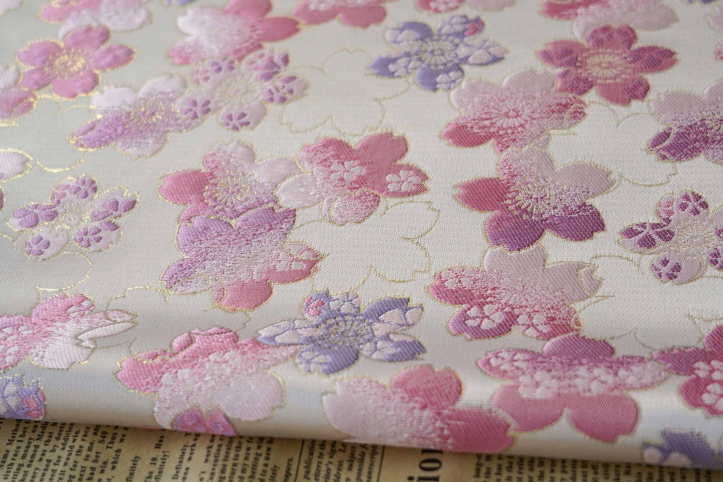 Sakura Silk Brocade Fabric: Japanese Floral Decor, 65" Wide