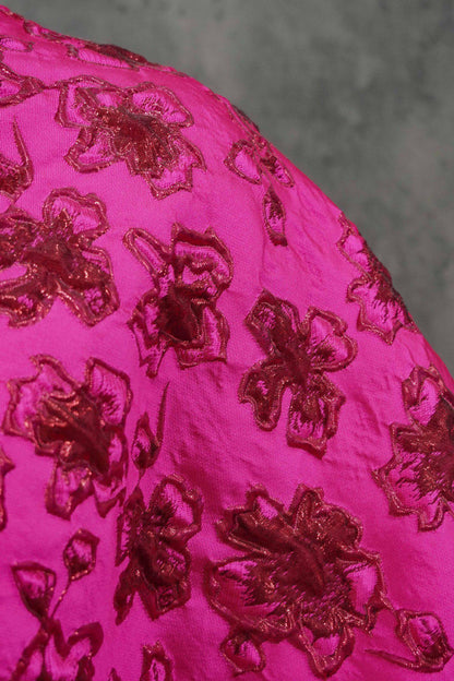 Gold Thread Jacquard Fabric: Fuchsia Upholstery, Costume, & Drapery