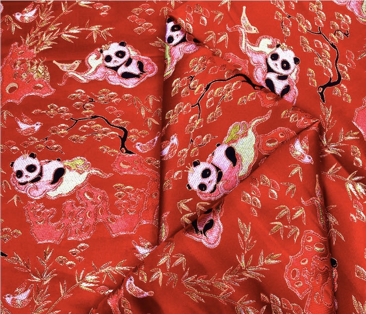 Panda Brocade Satin Fabric: 59" Wide Chinese Style Sewing
