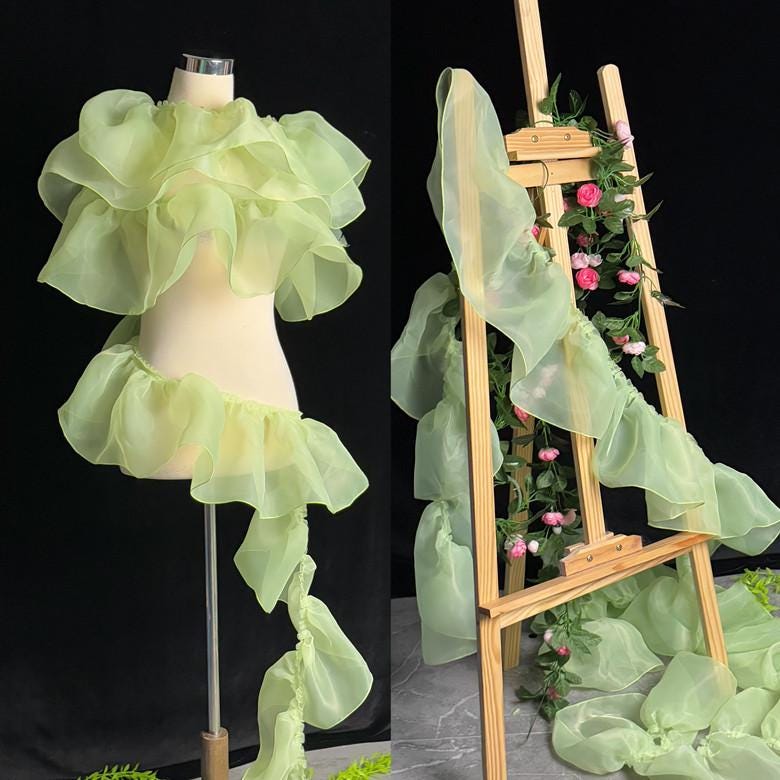 Sheer Pleated Organza Ruffle: 3D Fold Designer Fabric, Wedding Gown Decoration