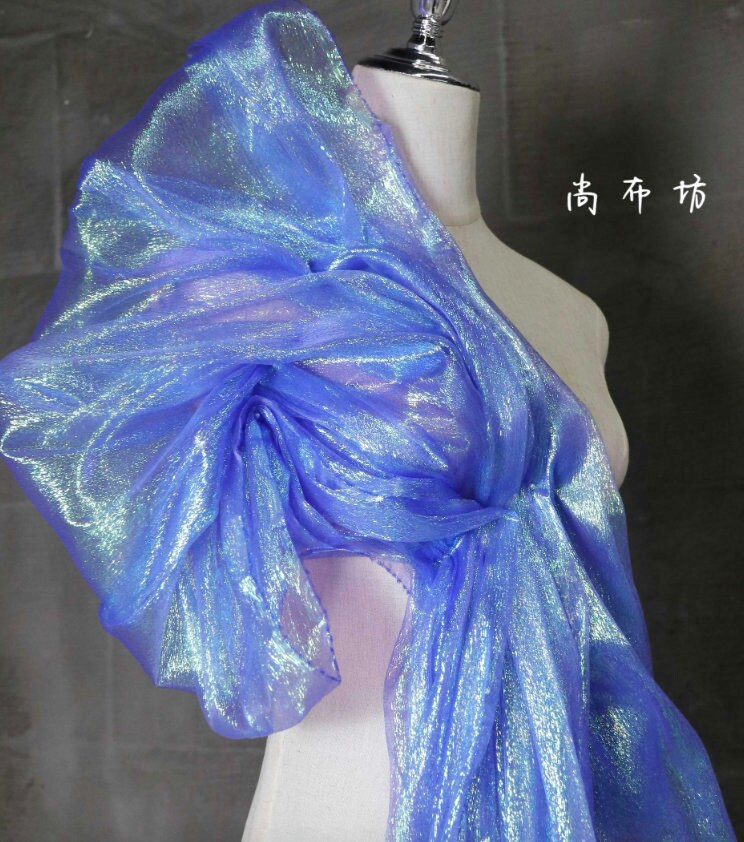 Tissu en maille plissée bleu vif, cosplay, mariage, voile, bricolage
