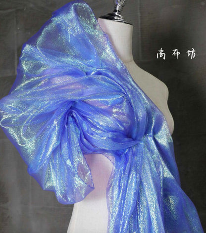 Tissu en maille plissée bleu vif, cosplay, mariage, voile, bricolage