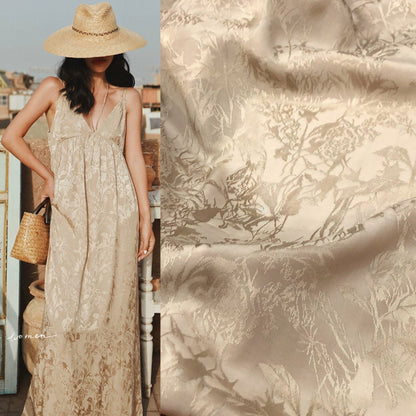 Cotton Rayon Jacquard Damask Fabric, Rattan Flower, 59" Wide, Sewing by the Meter