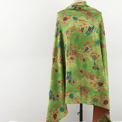 Tissu satiné de soie à imprimé floral - Bleu paon, 150 cm de large