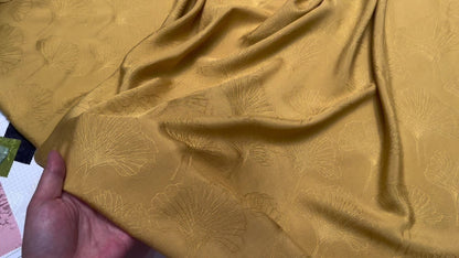 Ginkgo Biloba Jacquard Damask Fabric: 100% Cotton, 59" Wide