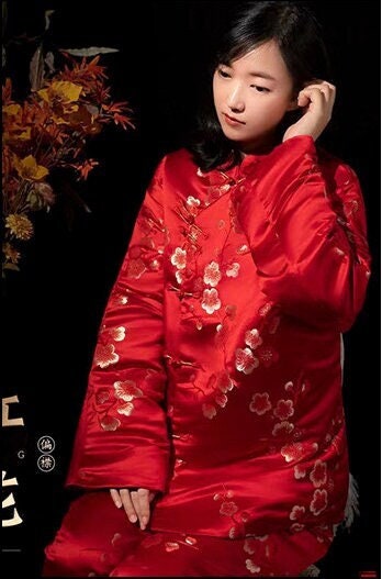 Plum Blossom Brocade Fabric: Chinese Jacquard Silk Rayon Blend