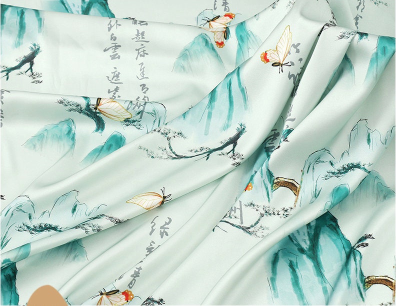 Ancient Pattern Tea Silk Fabric: Rich Texture Satin, 59"W