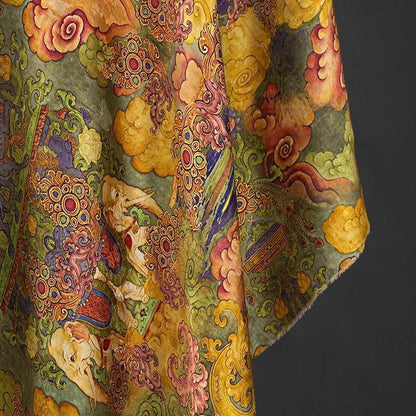 Elephant Pattern Shantung Fabric: 55"W Rayon Upholstery, Costume, Scarf