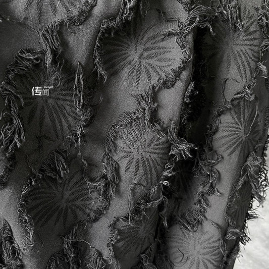Black Jacquard Tassel Fabric: Cotton Linen Blend, 57" Wide