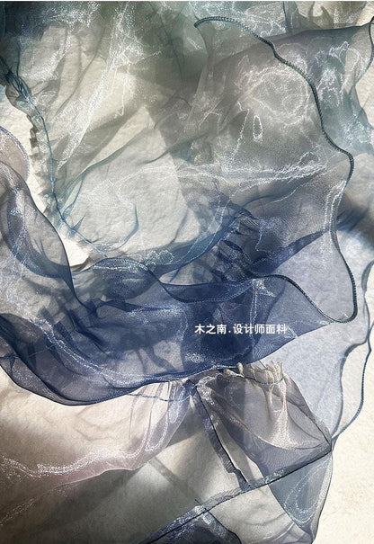 Two-Toned Ruffle Organza Fabric: 3D Folds, 20cm Wide