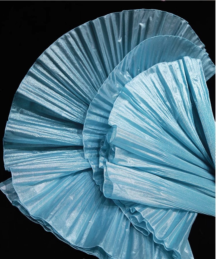 Metallic Luster Organza Lace: 3D Fold Ruffle Designer Fabric