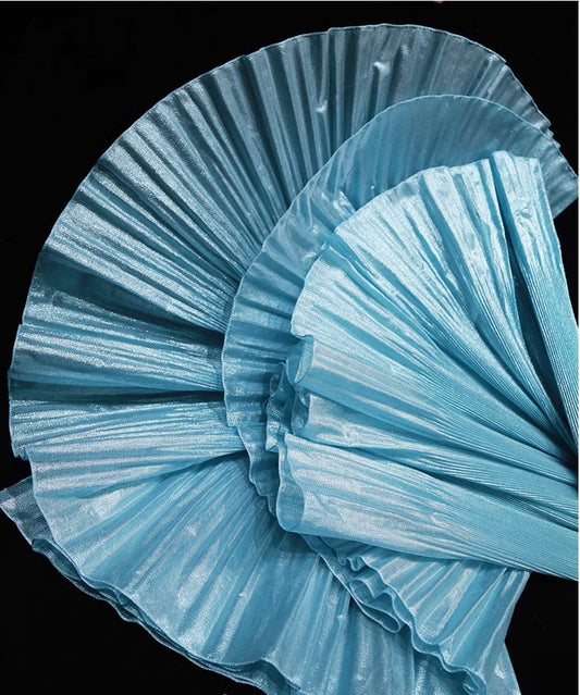 Metallic Luster Organza Lace: 3D Fold Ruffle Designer Fabric