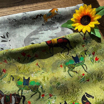Galloping Horse Jacquard Xiangyun Silk ��� 100% Rayon Brocade Fabr"Wide