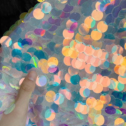 Gradient Sequin Mesh Fabric, Fish Scale Laser Jacquard, 53"W, Sewing, DIY