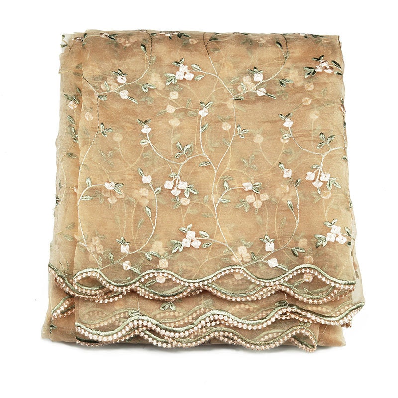 Embroidered Lace Fabric: 50"W Floral Bridal Wedding Polyester Lace By The Meter