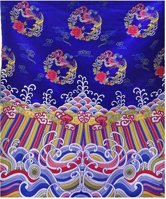 Silk Brocade Fabric: Phoenix Embroidery, Chinese Cheongsam, 27.5"x45"