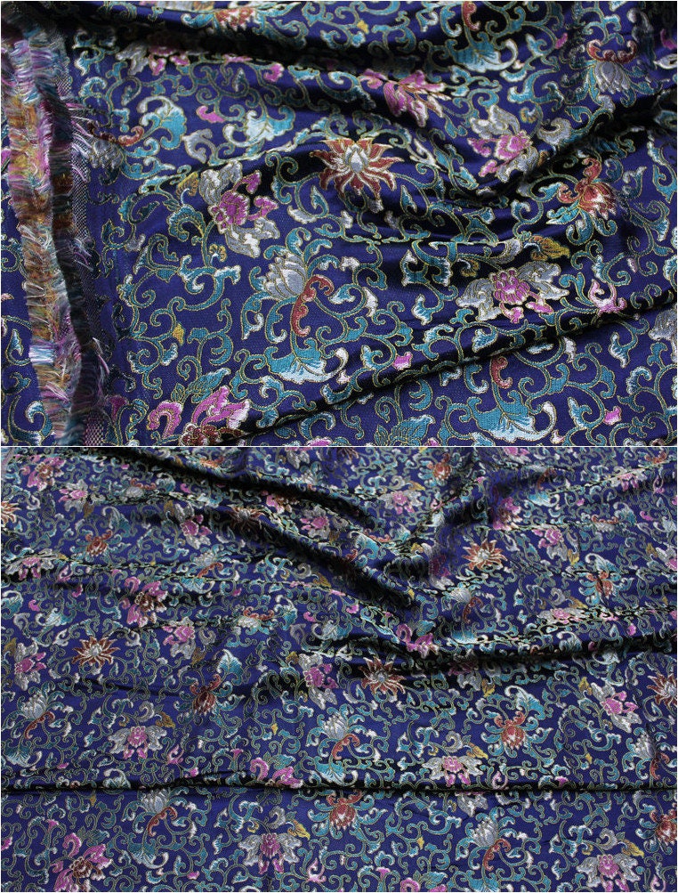 Chinese Brocade Fabric: Handmade Silk Rayon Blend, 55" Wide