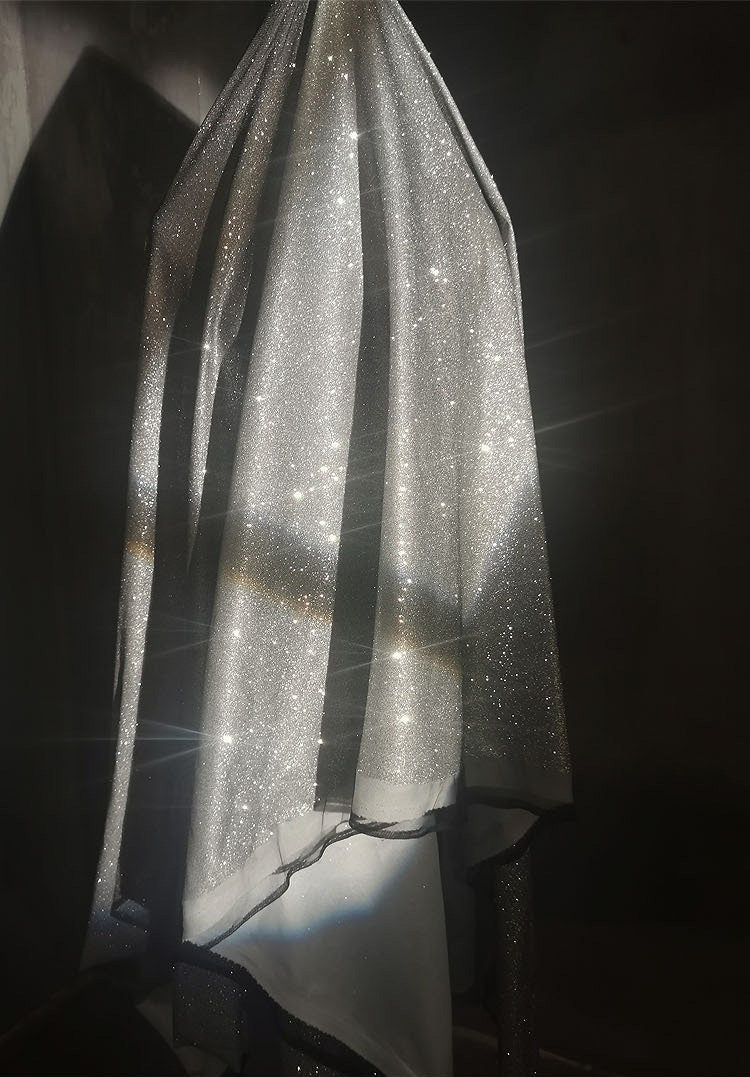 Gradient Galaxy Knitted Mesh Fabric, Silver Glitter, 59"W