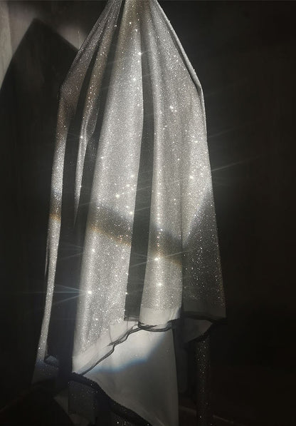 Gradient Galaxy Knitted Mesh Fabric, Silver Glitter, 59"W