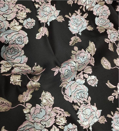 Floral Brocade Fabric: Gold Thread Cheongsam Qipao Material (59"W)