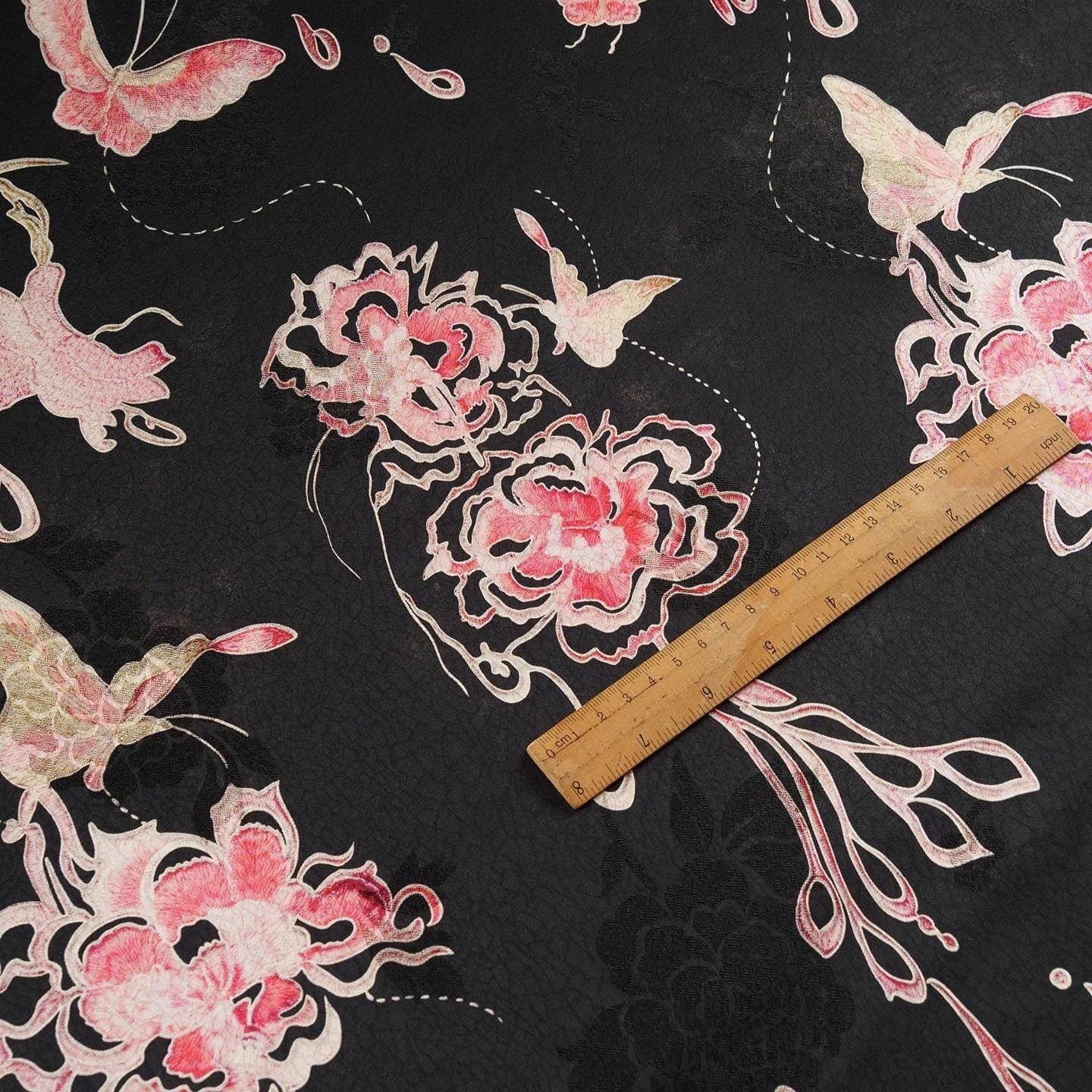 Black Butterfly Floral Xiangyun Silk Fabric ��� Smooth, Skin-Friendly Printed Sandwashed rayo