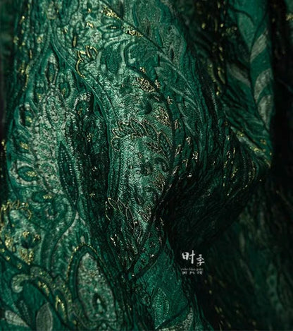 Green Embossed Jacquard Polyester Fabric: 55''W Designer Fabric