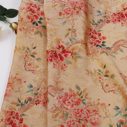 Peony Brocade Jacquard Fabric: Light Apricot Satin Tea Silk (59" Wide)
