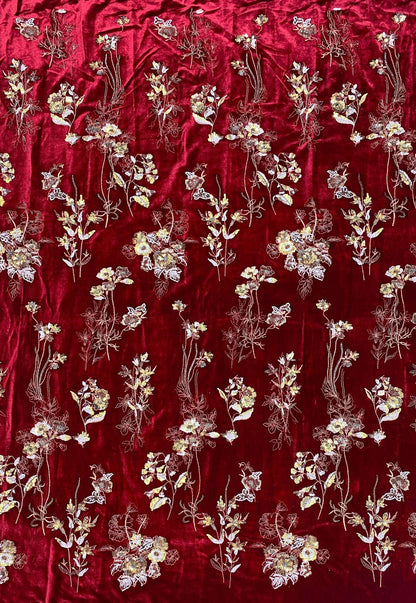 Tissu velours à sequins perlés ��� Broderie florale Desi" Large