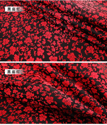Damask Brocade Fabric: 35"W Chinese Floral Jacquard Satin, Rayon by the Meter