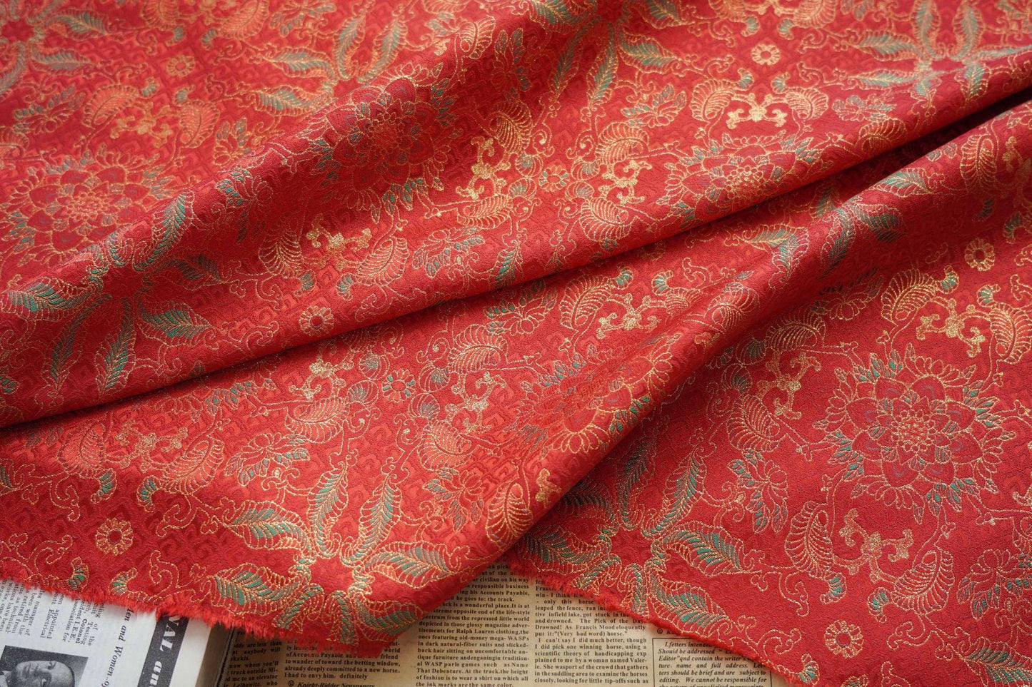 China Red Jacquard Fabric: 59"W Rayon Brocade for Cheongsam