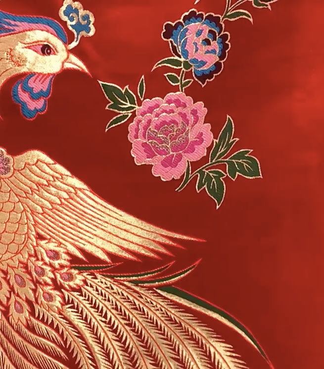 Red Phoenix Brocade Fabric: Chinese Jacquard Satin (29.5"W)
