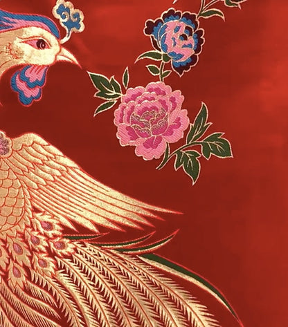 Red Phoenix Brocade Fabric: Chinese Jacquard Satin (29.5"W)
