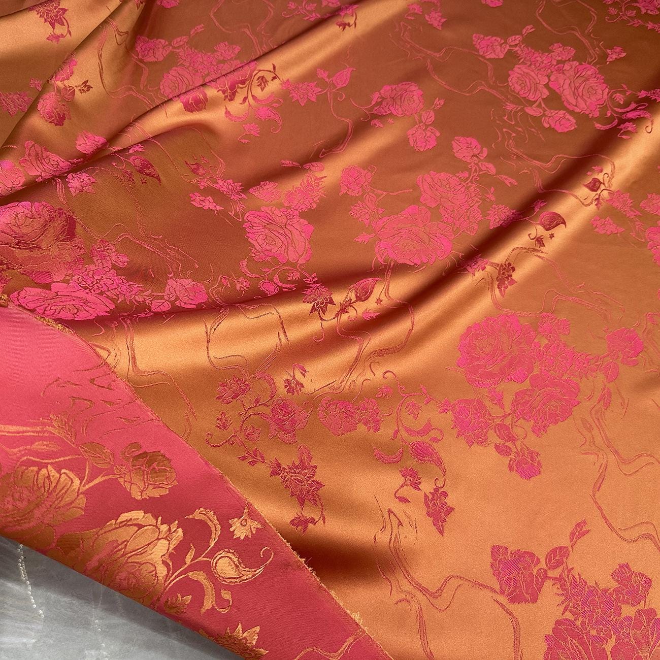 Two-Tone Rayon Jacquard Fabric: Floral Faux Silk Satin (59" Wide)