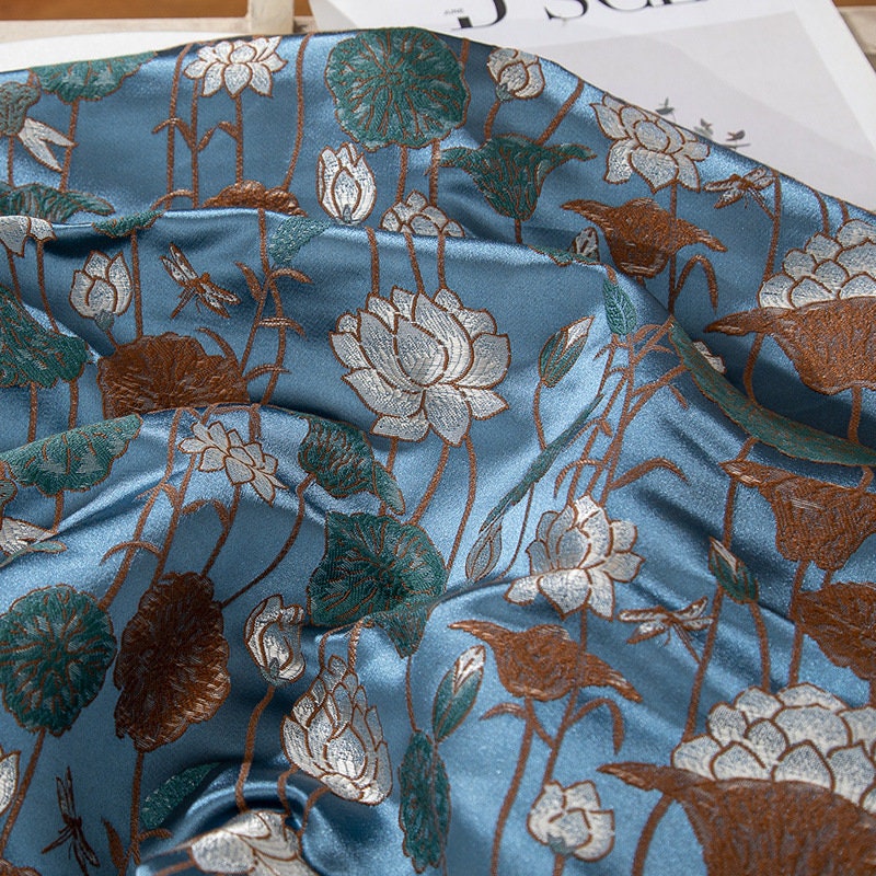 Lotus Flower Brocade Fabric: 59" Wide Nishijin Ori Satin