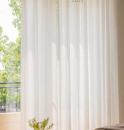 Embroidered White Veil Curtain Fabric: Japanese Style, Light Blocking (108"H)