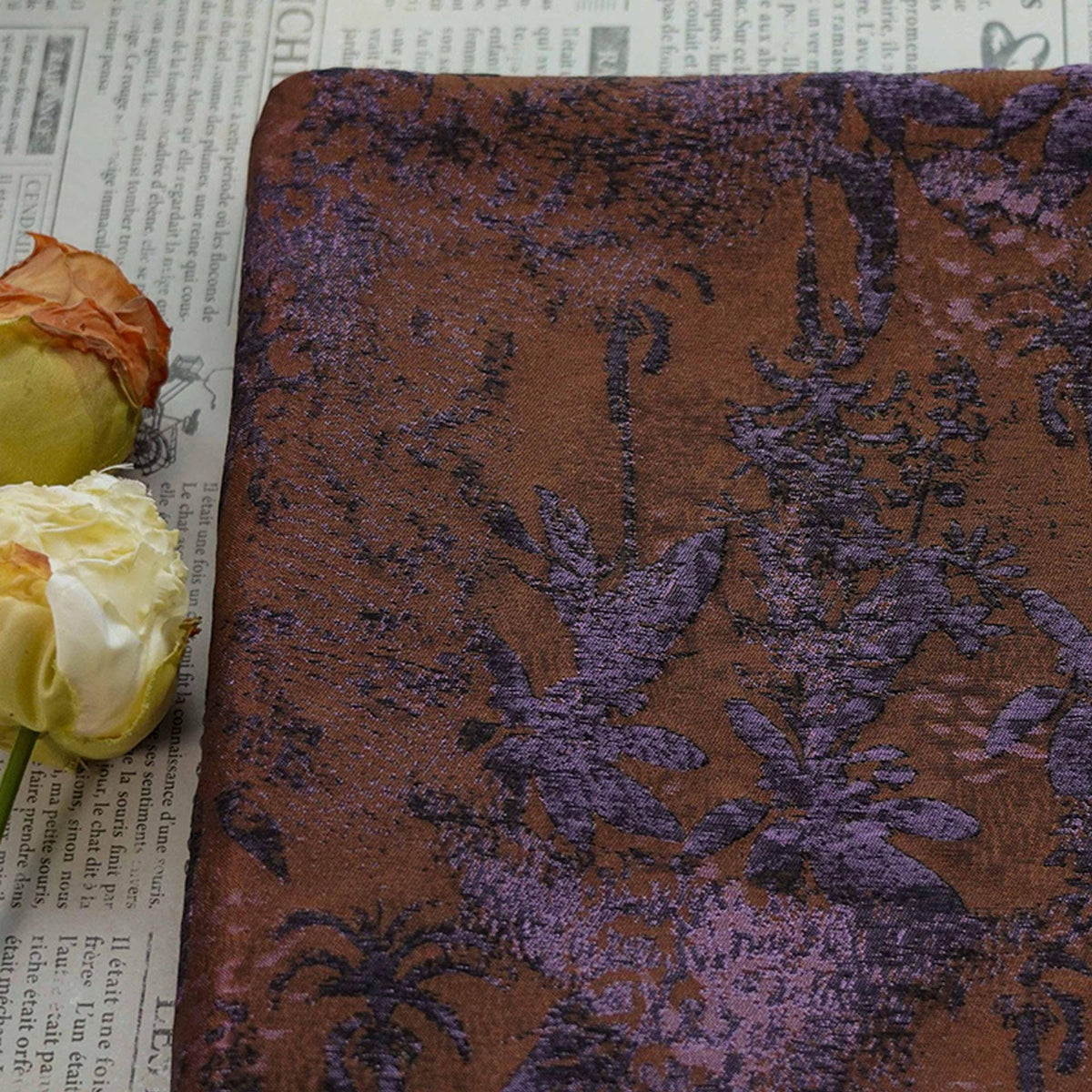 Vintage Embossed Jacquard Fabric ��� Tropical Rainforest Leaf Pattern for Upholstery, Curtains & Clothi"Wide